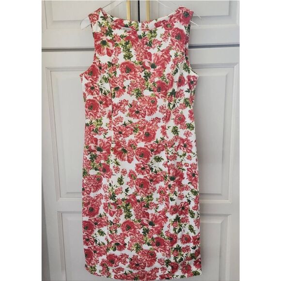 Talbots Size 14W Sleeveless Cotton Floral Sheath Dress Modest Summer Tea Preppy - Picture 4 of 12